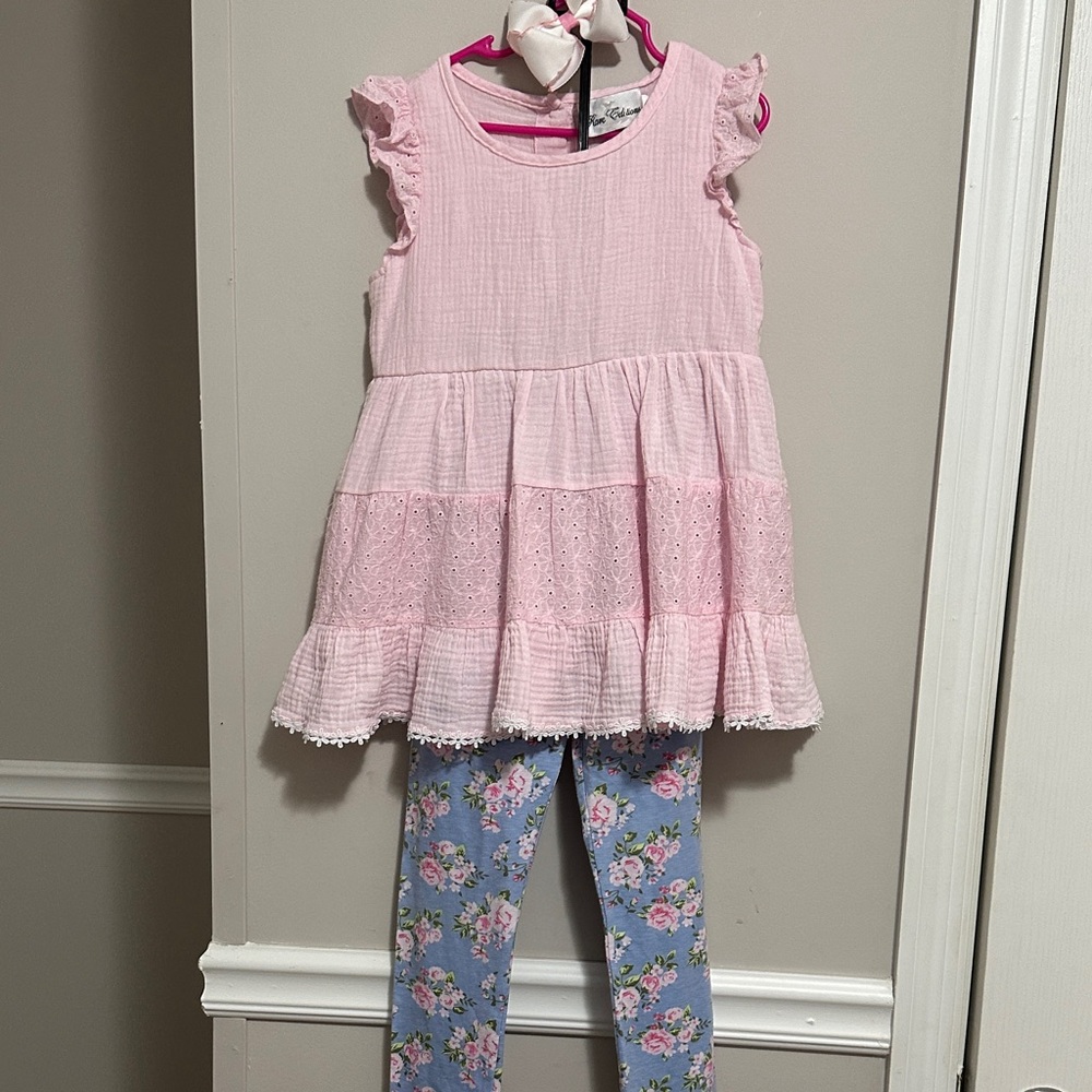NWOT Rare Editions Pink and Blue Floral Kids Matching Set SZ 6x
